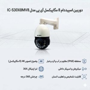 دوربین اسپیددام 8 مگاپیکسل آی پی مدل IC-S30X8MV8MS